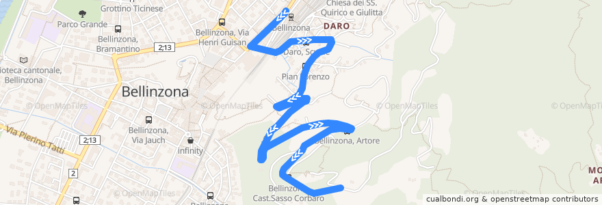 Mapa del recorrido Linea 4: Bellinzona - Castello Sasso Corbaro de la línea  en Circolo di Bellinzona.