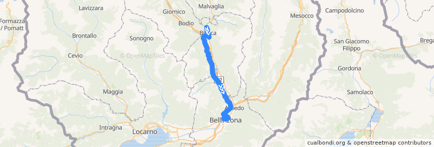 Mapa del recorrido Bus 193: Biasca => Bellinzona de la línea  en Tessin.