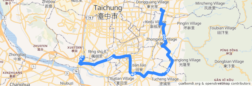 Mapa del recorrido 3路(往東山高中_往程) de la línea  en Taichung.