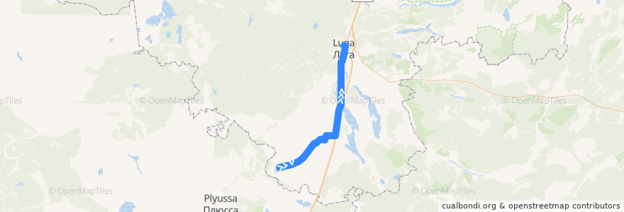 Mapa del recorrido Автобус № 127: Большие Озерцы => Луга de la línea  en Лужский район.