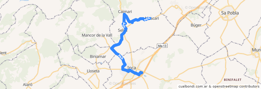 Mapa del recorrido Bus 332: Moscari → Inca Hospital de la línea  en Raiguer.