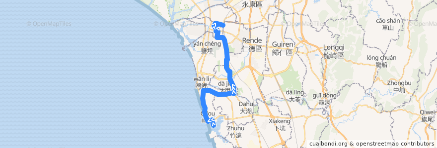 Mapa del recorrido 239路(往臺南火車站_往程) de la línea  en 中華民國12浬領海外界線.