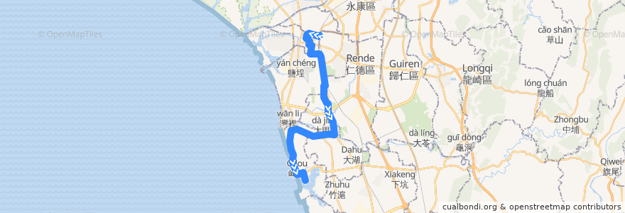 Mapa del recorrido 239路(往茄萣站_返程) de la línea  en 中華民國12浬領海外界線.