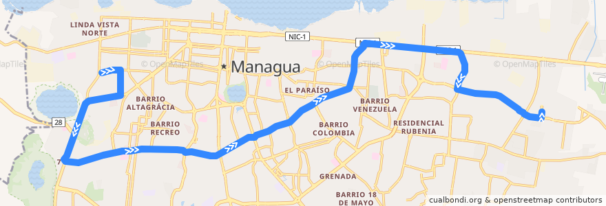 Mapa del recorrido Ruta 120: El Seminario -> Mercado Mayoreo de la línea  en Managua.