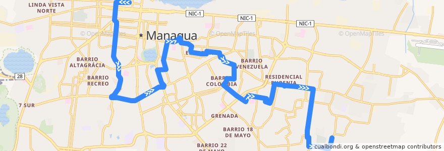 Mapa del recorrido Ruta 195: Parque Central => Milagro de Dios de la línea  en Managua.