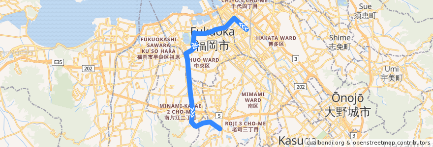 Mapa del recorrido 油山線 桧原営業所⇒博多駅三井ビル de la línea  en Fukuoka.