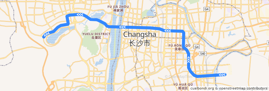 Mapa del recorrido 长沙地铁二号线 de la línea  en Changsha.