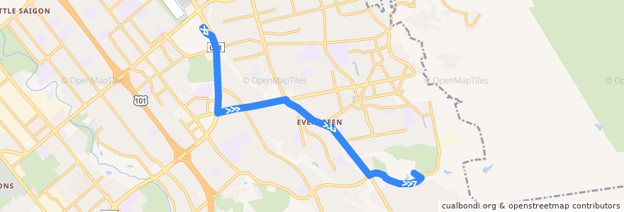 Mapa del recorrido VTA 31: Eastridge Transit Center => Evergreen Valley College de la línea  en San Jose.