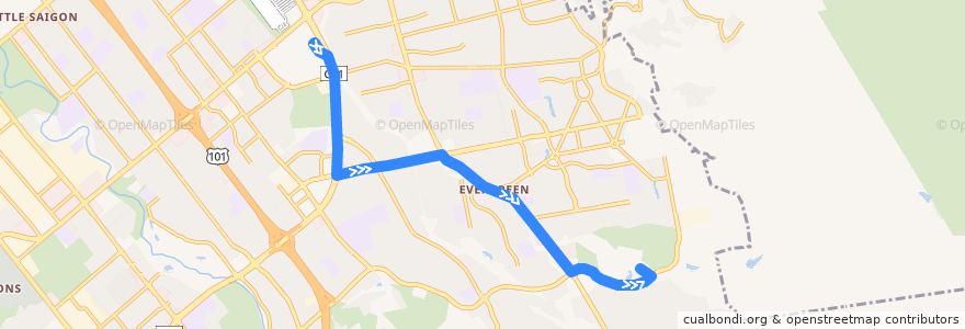 Mapa del recorrido VTA 31: Eastridge Transit Center => Evergreen Valley College de la línea  en San José.