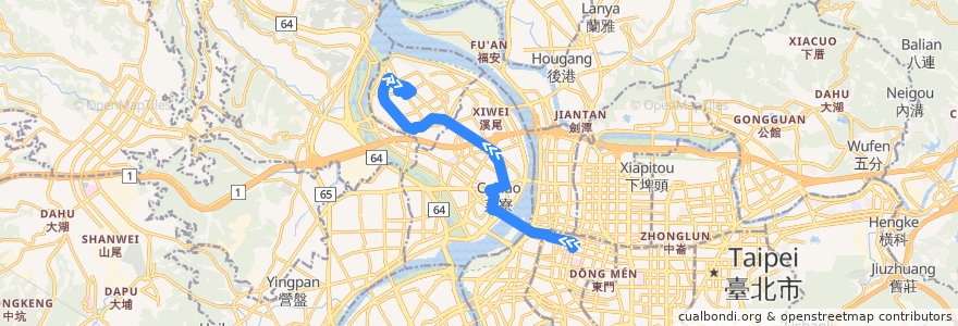 Mapa del recorrido 新北市 藍1 臺北車站-蘆洲 (返程) de la línea  en تايبيه الجديدة.