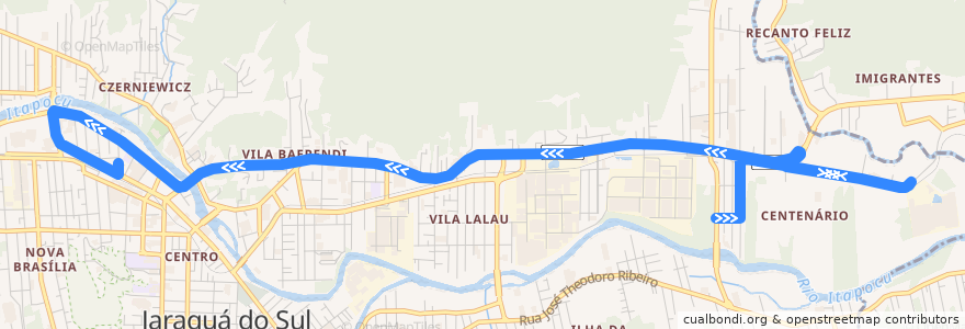 Mapa del recorrido APAE - Terminal de la línea  en Jaraguá do Sul.