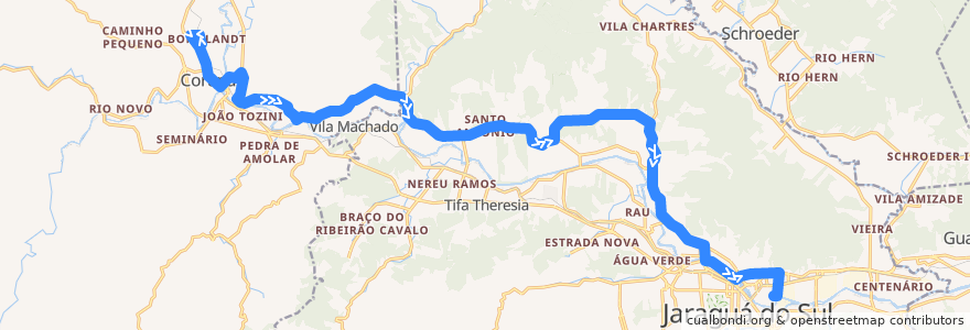 Mapa del recorrido Jaraguá - Corupá de la línea  en Região Geográfica Imediata de Joinville.