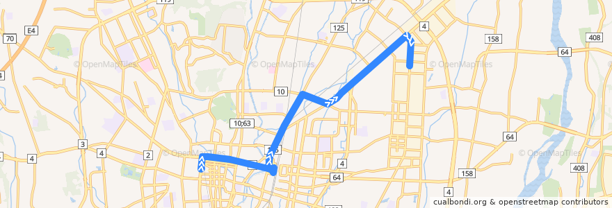 Mapa del recorrido 関東自動車バス 宇都宮東武⇒竹林⇒平出工業団地 de la línea  en 宇都宮市.