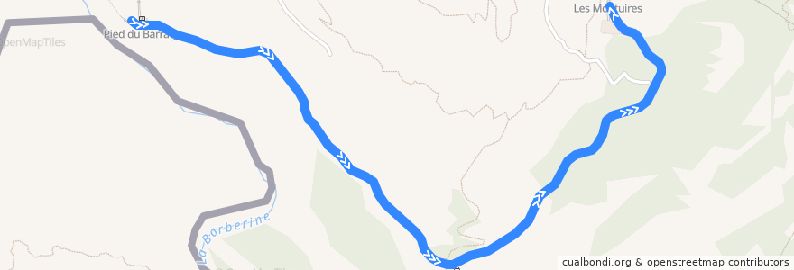 Mapa del recorrido Petit Train panoramique : Pied du Barrage → Les Montuires de la línea  en Finhaut.