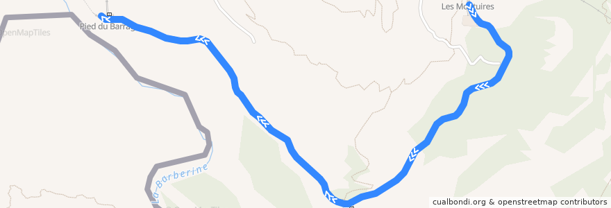 Mapa del recorrido Petit Train panoramique : Les Montuires → Pied du Barrage de la línea  en Finhaut.