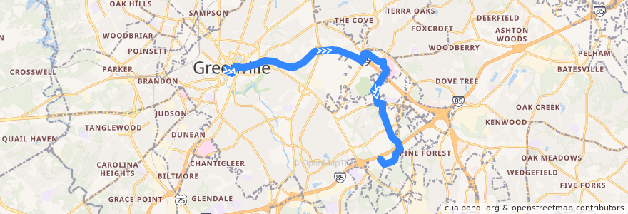 Mapa del recorrido Tiger Connect To ICAR de la línea  en Greenville County.