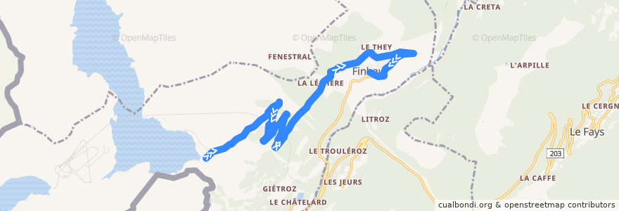 Mapa del recorrido 12.230 : Emosson => Finhaut de la línea  en Finhaut.