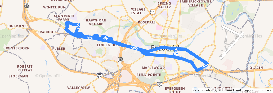 Mapa del recorrido 40: Route 40 Connector de la línea  en Frederick.