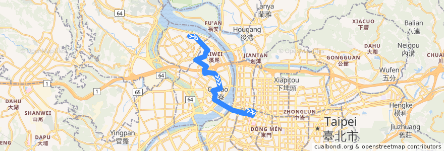 Mapa del recorrido 臺北市 39 三重-臺北車站 (往程) de la línea  en Nuova Taipei.