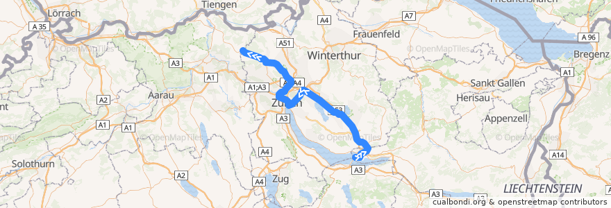 Mapa del recorrido S15: Rapperswil SG –> Niederweningen de la línea  en Zúrich.