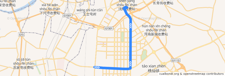 Mapa del recorrido 沈阳有轨电车3号线 de la línea  en 훈난구.