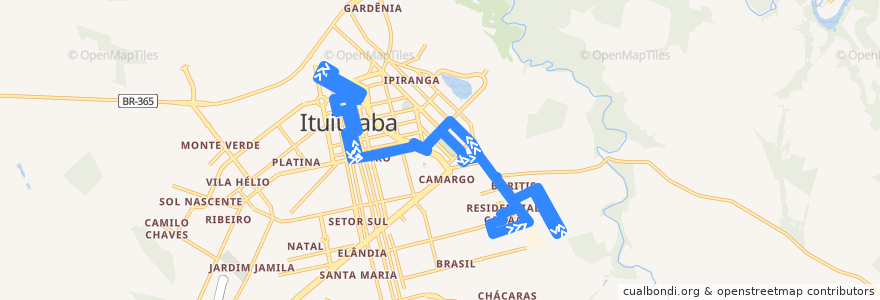 Mapa del recorrido Centro - Buritis de la línea  en Ituiutaba.