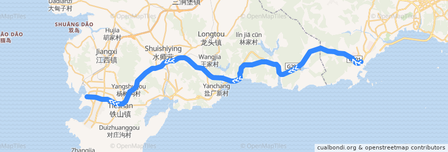 Mapa del recorrido 大连地铁12号线 de la línea  en 旅顺口区.