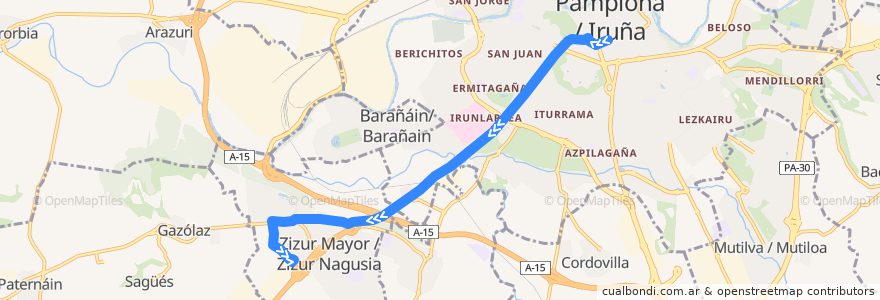 Mapa del recorrido Bus L15: Paseo Sarasate => Zizur Mayor (Ardoi) de la línea  en Metropolialdea / Área Metropolitana.