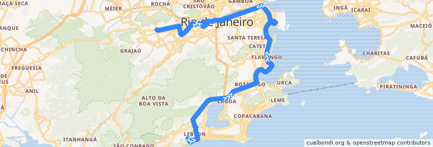 Mapa del recorrido Ônibus 438 - Leblon → Vila Isabel de la línea  en Río de Janeiro.