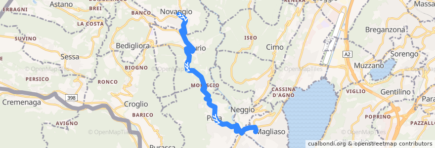 Mapa del recorrido Bus 425: Novaggio-Magliaso de la línea  en Circolo della Magliasina.