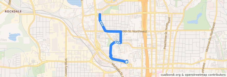 Mapa del recorrido Green Route: Transit Hub => 14th Street de la línea  en Atlanta.