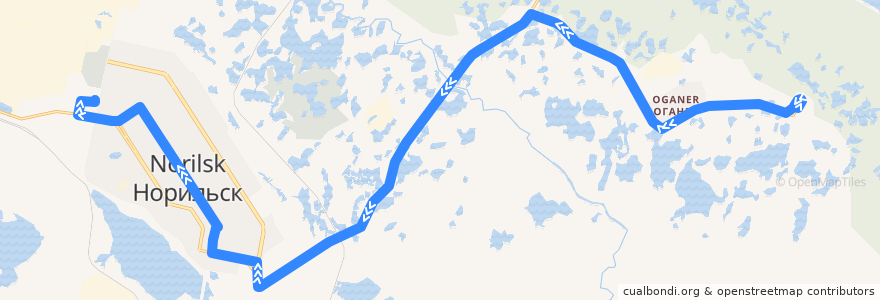 Mapa del recorrido Автобус №40: Городская больница №1 - АДЦ de la línea  en городской округ Норильск.