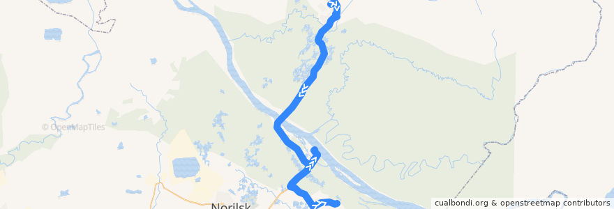 Mapa del recorrido Автобус №41: Талнах (5 мкр.) - Норильск (Городская больница №1) de la línea  en городской округ Норильск.