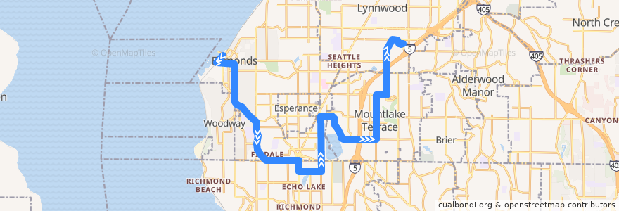 Mapa del recorrido Community Transit Route 130 (to Lynnwood Transit Center) de la línea  en Snohomish County.