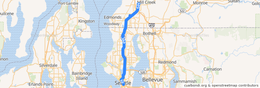 Mapa del recorrido Sound Transit Express Route 511 (southbound) de la línea  en Washington.