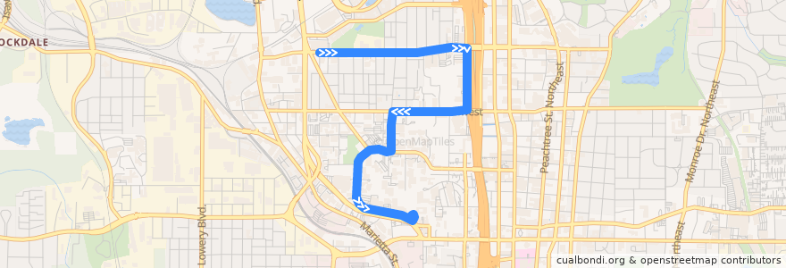 Mapa del recorrido Green Route: 14th Street => Transit Hub de la línea  en Atlanta.