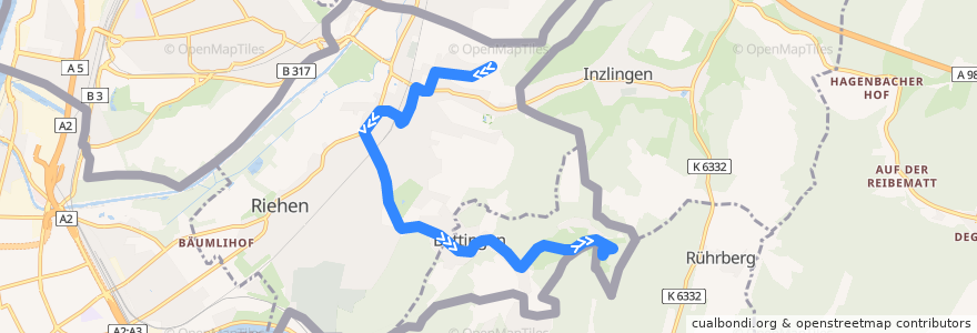 Mapa del recorrido Bus 32: Riehen Rotengraben => Bettingen Chrischonaklinik de la línea  en Basel-City.