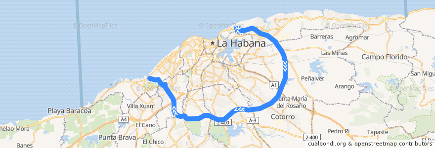 Mapa del recorrido Línea de metrobus PC Hospital Naval => Playa de la línea  en La Habana.