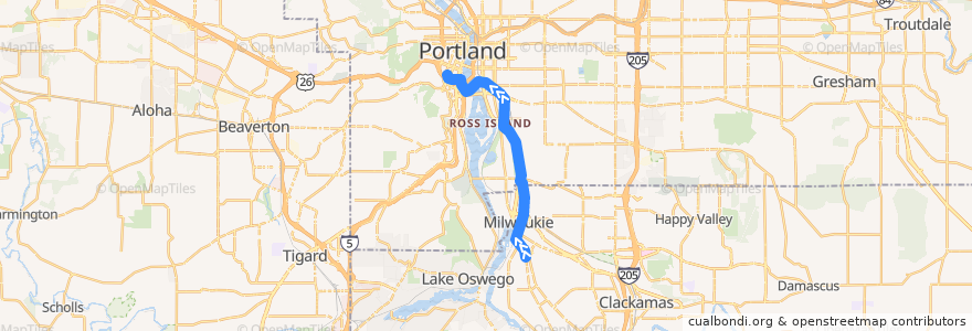 Mapa del recorrido MAX Orange Line: Milwaukie => Portland de la línea  en 오리건.