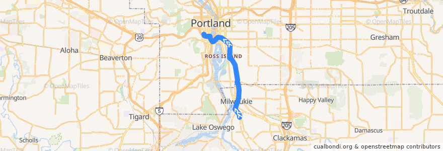 Mapa del recorrido MAX Orange Line: Milwaukie => Portland de la línea  en Oregón.