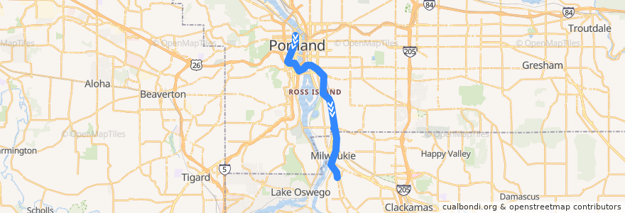 Mapa del recorrido MAX Orange Line: Portland => Milwaukie de la línea  en اورگن.