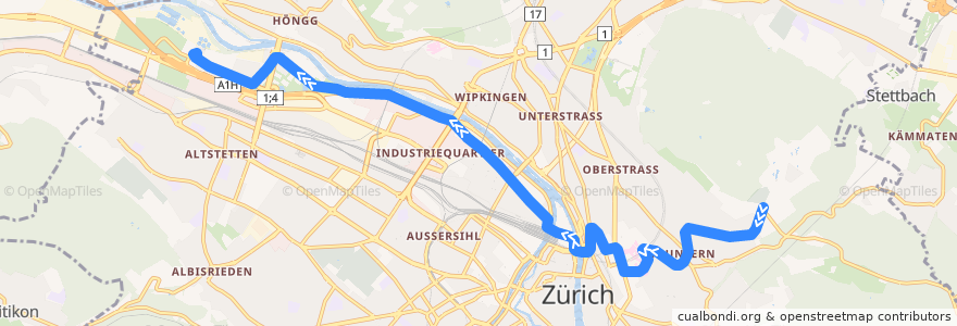 Mapa del recorrido Tram 6: Zoo → Werdhölzli de la línea  en Zúrich.