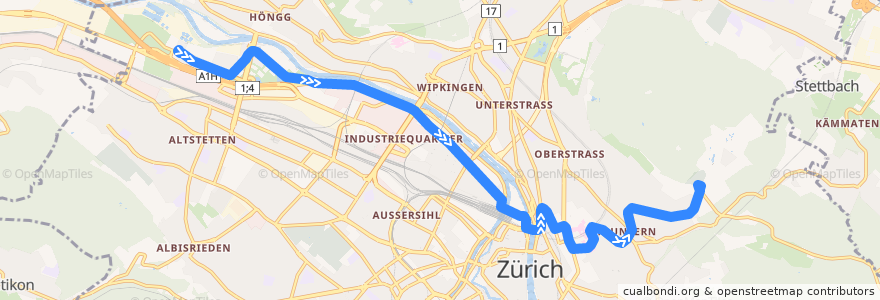 Mapa del recorrido Tram 6: Werdhölzli → Zoo de la línea  en Zürich.