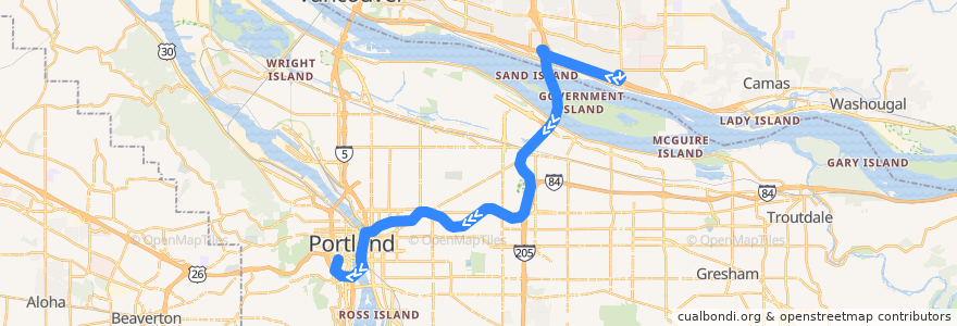 Mapa del recorrido Bus 164: Fisher's Landing Transit Center => Portland (evening) de la línea  en ایالات متحده آمریکا.