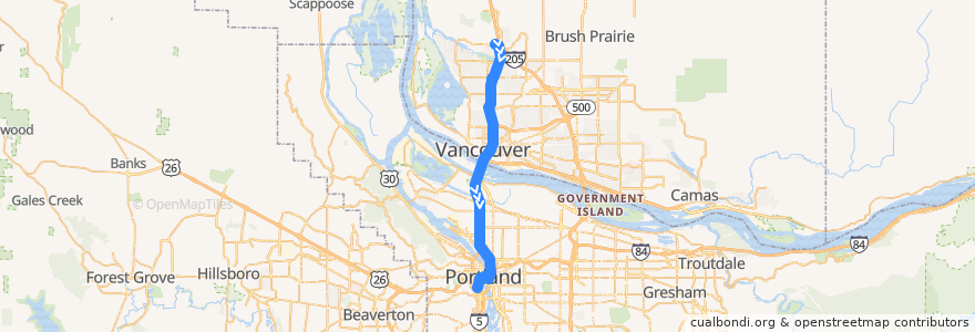 Mapa del recorrido Bus 134: Salmon Creek Park & Ride => Portland de la línea  en Amerika Birleşik Devletleri.