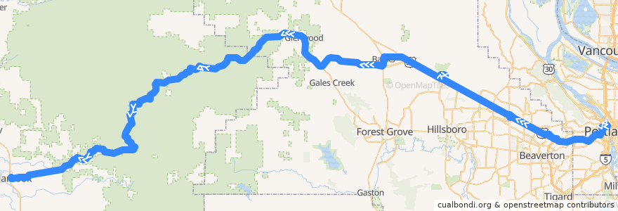 Mapa del recorrido Bus 5: Portland => Tillamook de la línea  en オレゴン州.