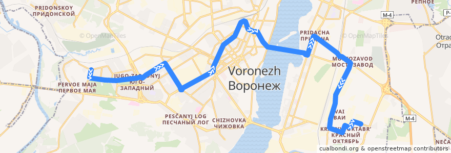 Mapa del recorrido Автобус №6М: Перхоровича - Институт de la línea  en городской округ Воронеж.