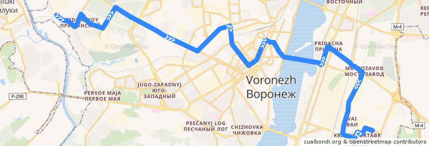 Mapa del recorrido Автобус №8: Придонской - Бахчеева de la línea  en Voronezh.