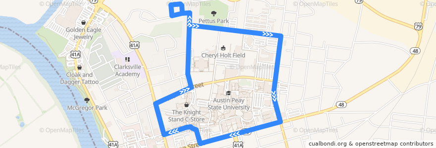 Mapa del recorrido Peay Pickup de la línea  en Clarksville.