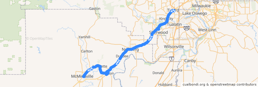 Mapa del recorrido Bus 44: Tigard Transit Center => McMinnville de la línea  en اورگن.